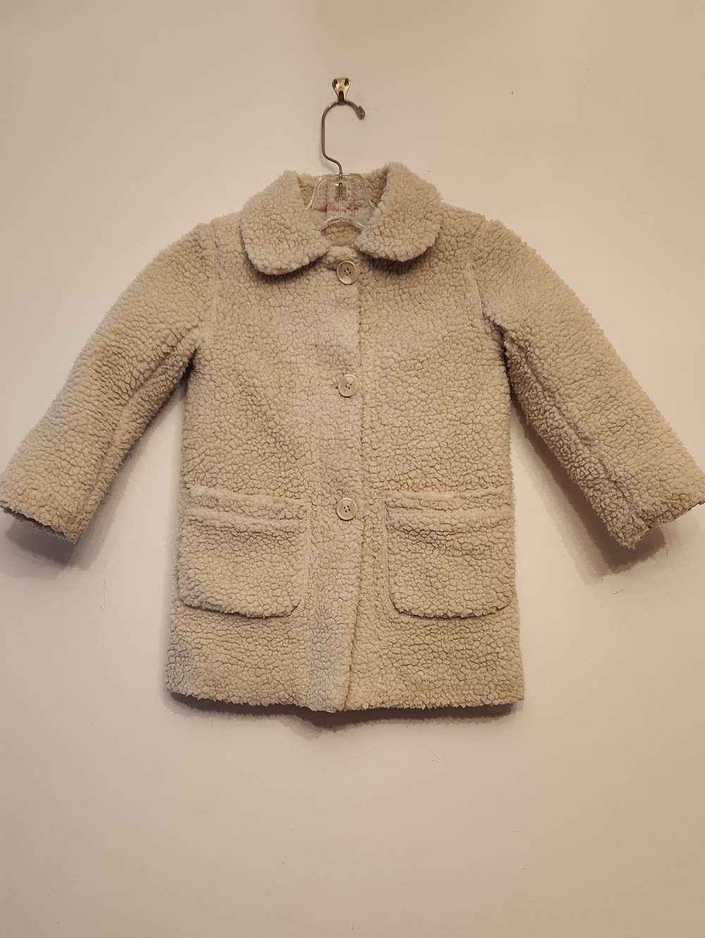 Boden Girls Cream Sherpa Fleece Coat Size 5-6y